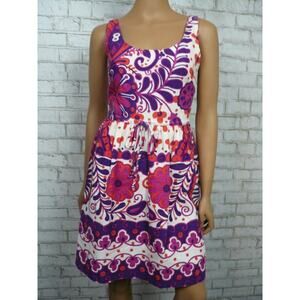 $348 Trina Turk Pink Purple White Floral Drawstring Fit & Flare Dress 2 NEW